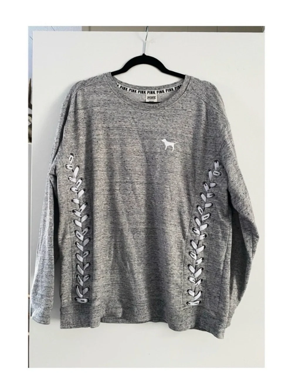 Victoria’s Secret PINK Grey Lace Up Sweatshirt - Picture 3 of 5